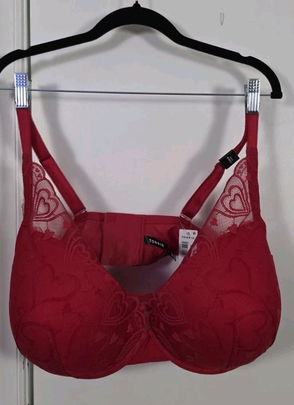 NEW Torrid XO Push Up Plunge Jester Red Heart Lace Bra Straight Back 46DDD